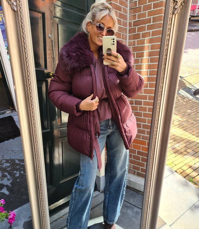 Winterjas Faux Fur Kraag Bordeaux