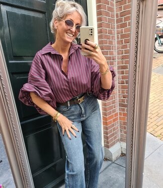 Oversized Blouse Strepen Bordeaux