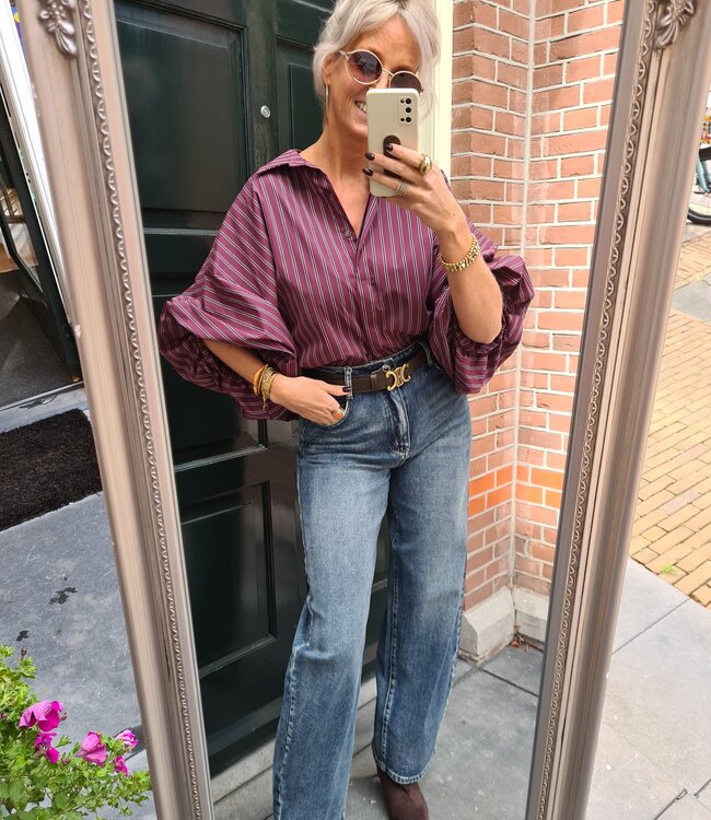 Oversized Blouse Strepen Bordeaux