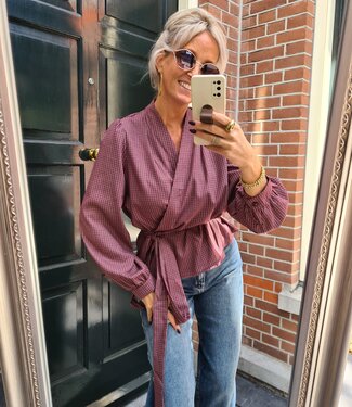 Geruite Wikkelblouse Bordeaux