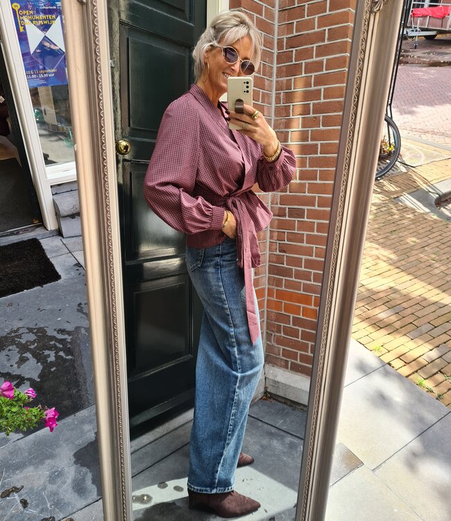 Geruite Wikkelblouse Bordeaux