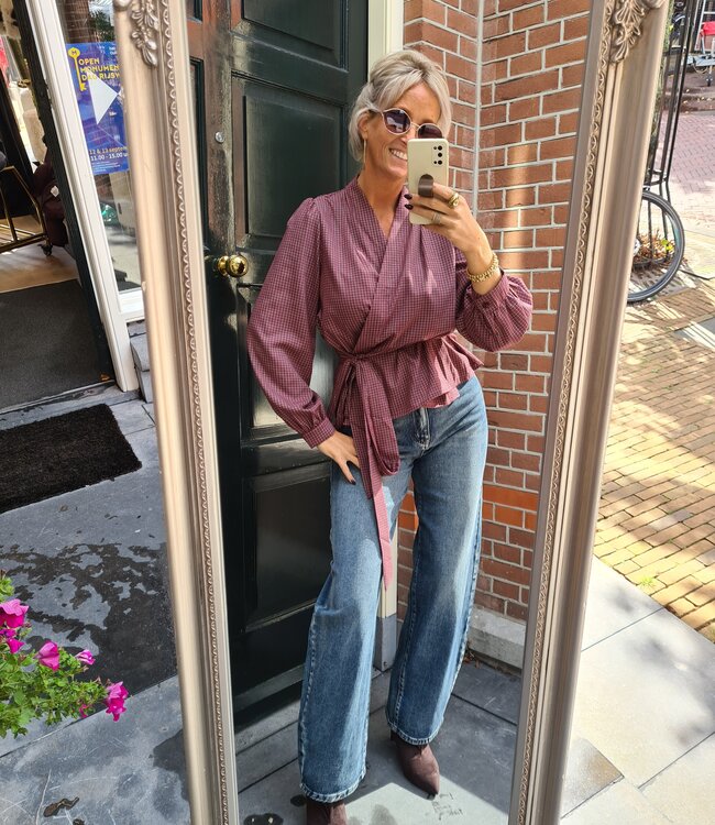 Geruite Wikkelblouse Bordeaux