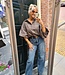 Oversized Ruiten Blouse Gesmokt Bruin
