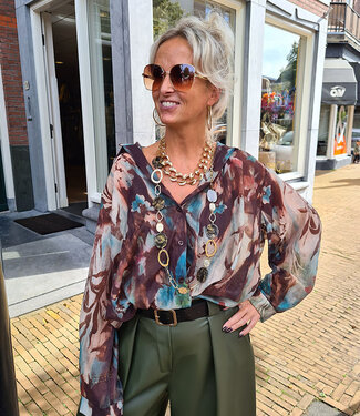 BM Dunne Blouse Bruin/Groentinten