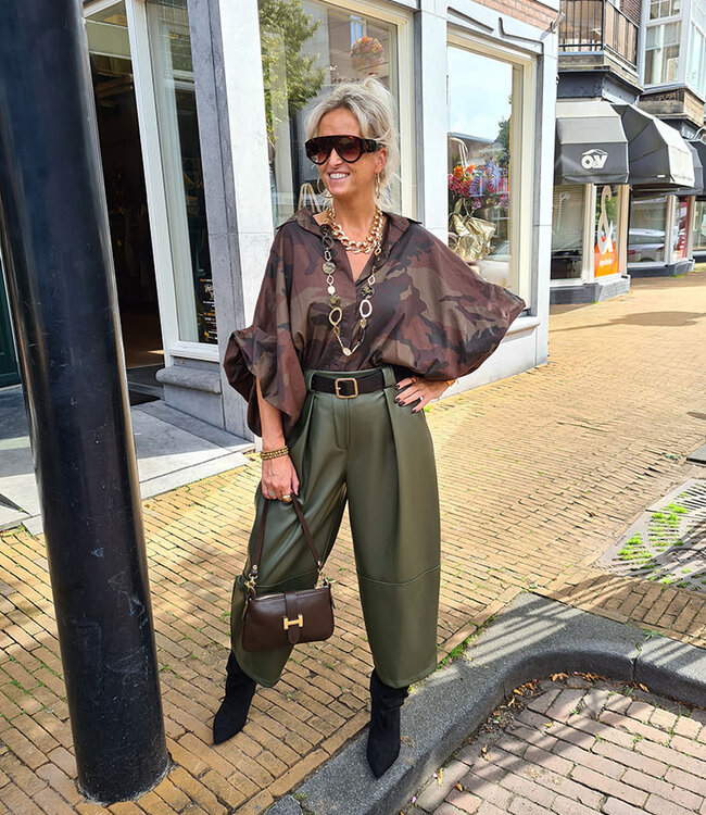 Oversized Blouse Mouw Gesmokt Army