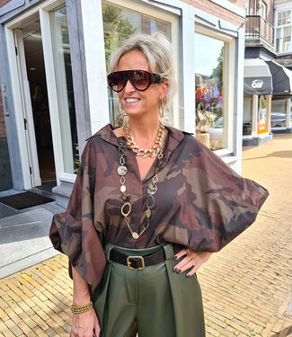 Oversized Blouse Mouw Gesmokt Army