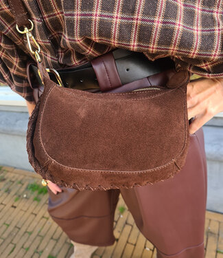 Suède Bag gevlochten Monica Donkerbruin