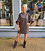 Oversized Jurk Gesmokte Mouw Ruit Donkerbruin