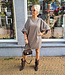 Oversized Jurk Gesmokte Mouw Ruit Beige