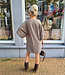 Oversized Jurk Gesmokte Mouw Ruit Beige