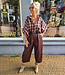 Blouse Mouw Gesmokt Ruit Bordeaux/Beige