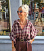 Blouse Mouw Gesmokt Ruit Bordeaux/Beige