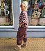 Blouse Mouw Gesmokt Ruit Bordeaux/Beige