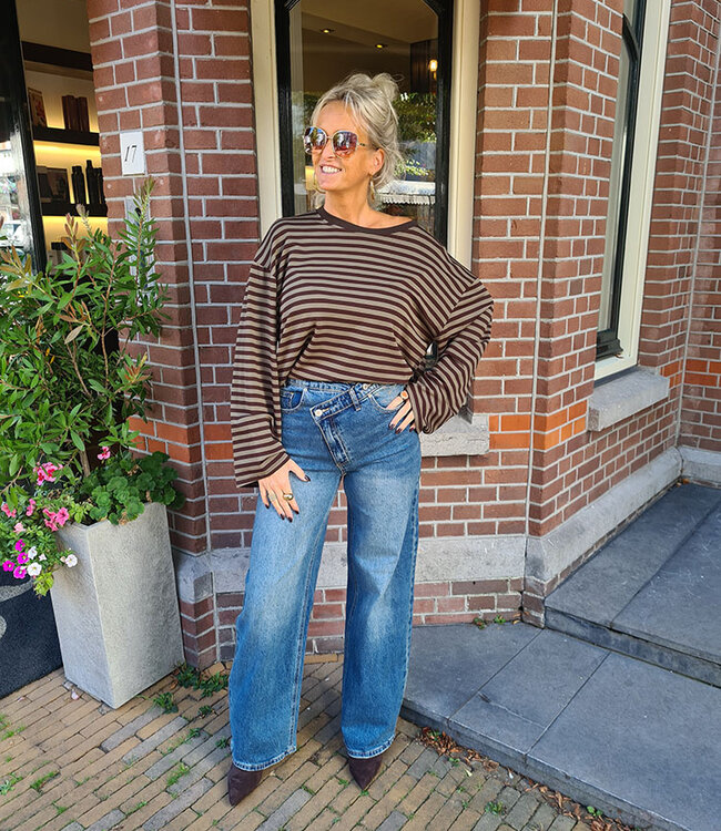 Basic Longsleeve Streepjes Groen/Bruin