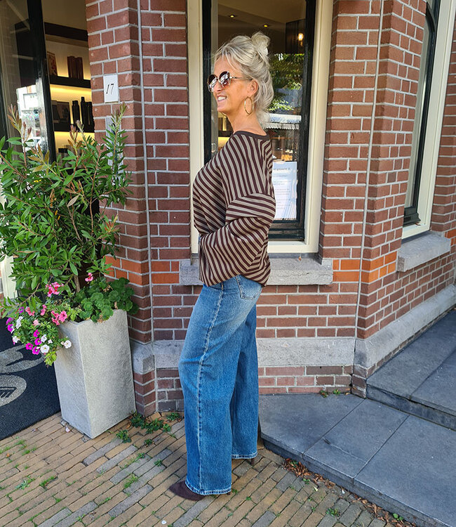 Basic Longsleeve Streepjes Groen/Bruin