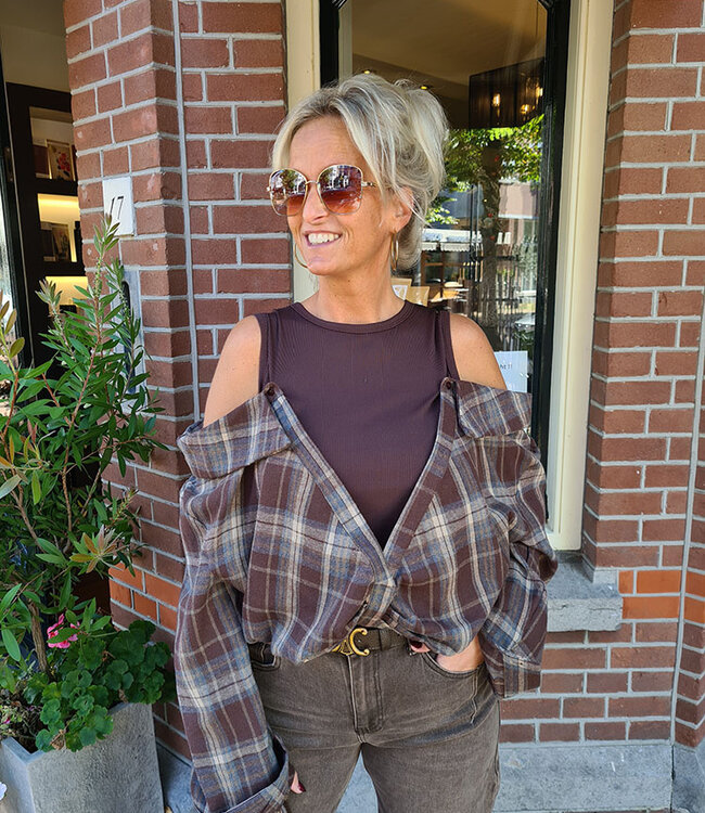 Top/Blouse Geruit Bruintinten
