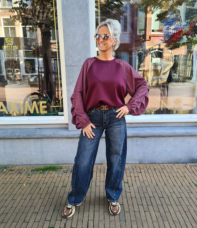 Sweater Ruitenmouwen Bordeaux