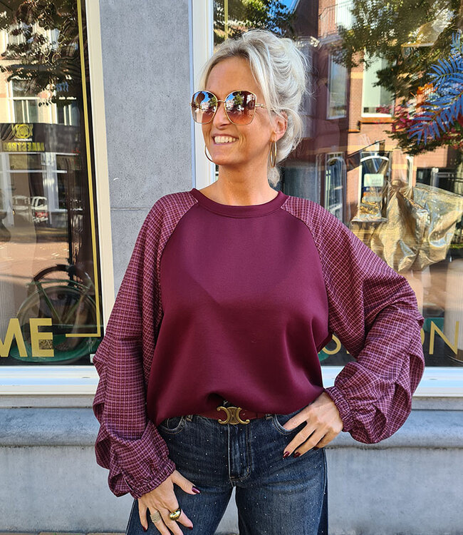 Sweater Ruitenmouwen Bordeaux