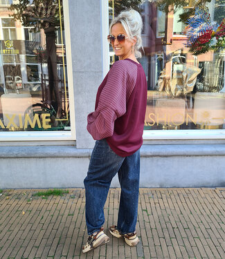 Sweater Ruitenmouwen Bordeaux
