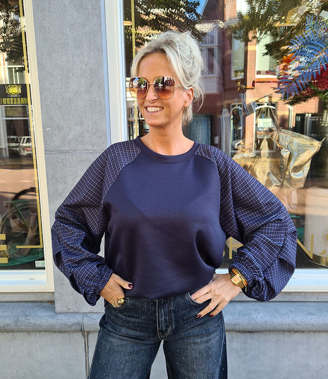 Sweater Ruitenmouwen Blauw
