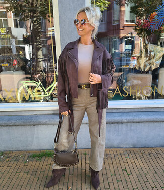 Suedelook Franje Jacket Donkerbruin
