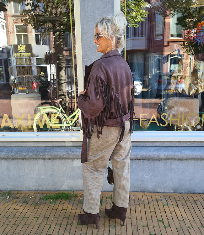 Suedelook Franje Jacket Donkerbruin