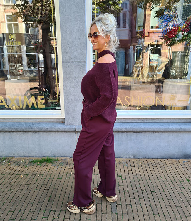 Trui Nekdetail Lange Mouw Bordeaux