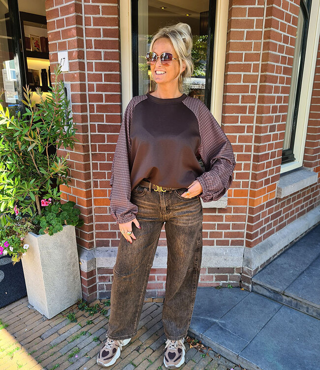Jewelly Ballon Jeans Bruin/Zwarte wassing 9637