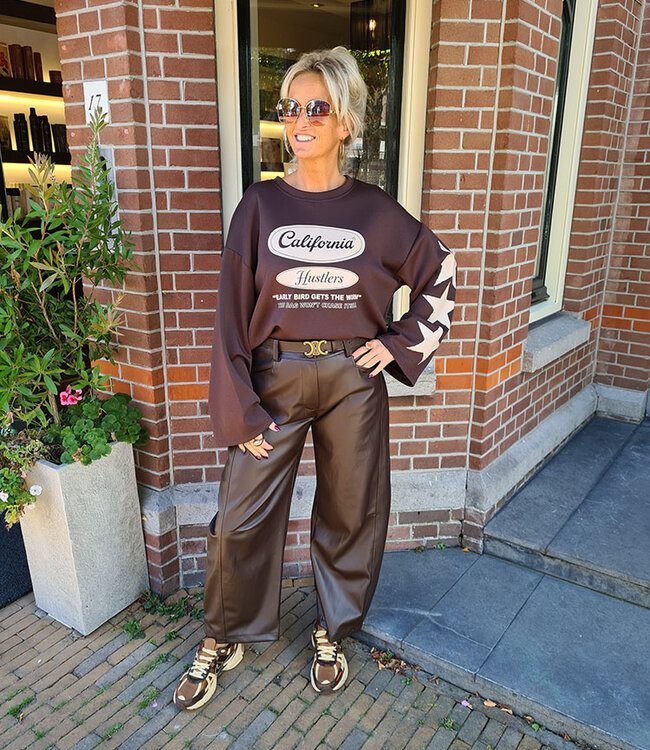 BM Lederlook Barrel Broek Donkerbruin