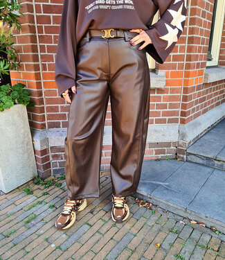 BM Lederlook Barrel Broek Donkerbruin
