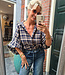 Blouse Ruit Gesmokt Zachtestof Donkerblauw