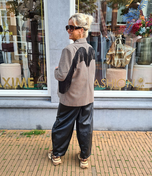 Blazer Ruit Franje Zwart