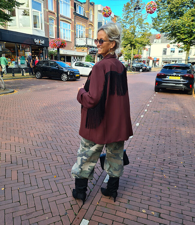 Oversized Blazer Bordeaux Franje Zwart