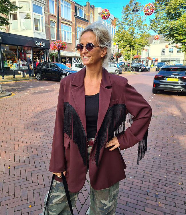 Oversized Blazer Bordeaux Franje Zwart