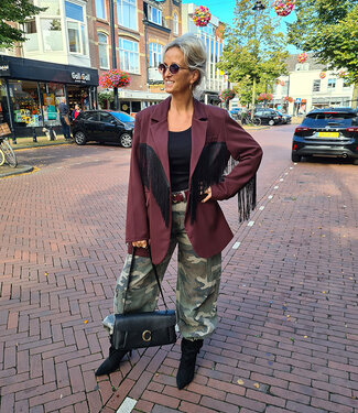 Oversized Blazer Bordeaux Franje Zwart