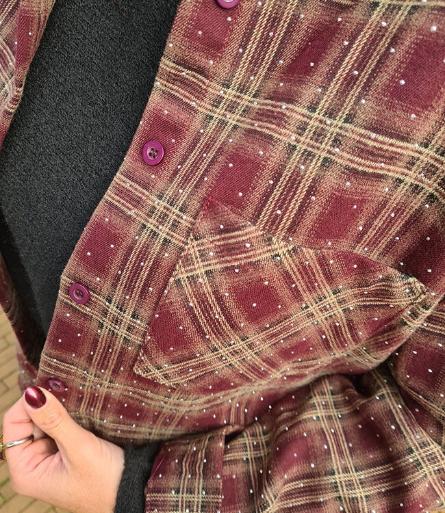 Oversized Ruiten Blouse Bordeaux Strass