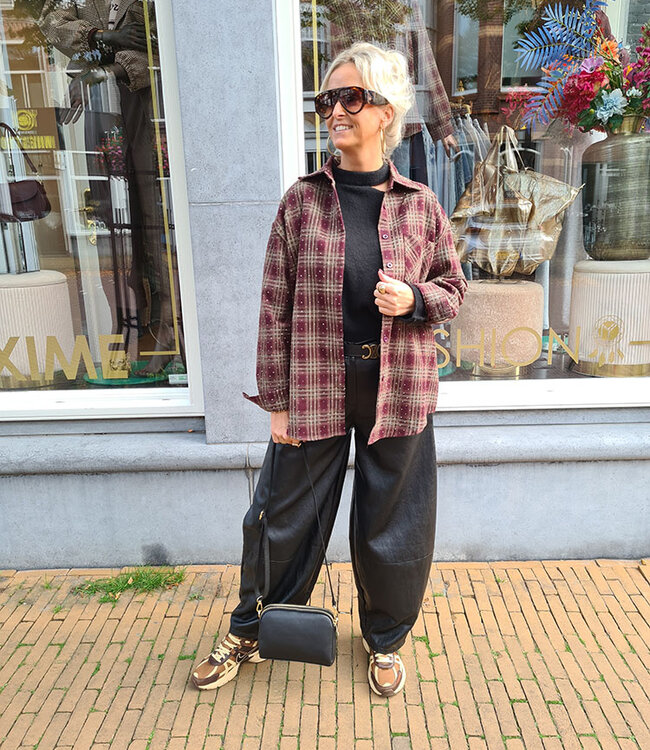 Oversized Ruiten Blouse Bordeaux Strass