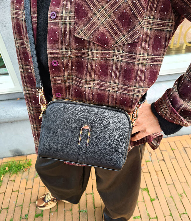 Lederen Carini Bag Zwart