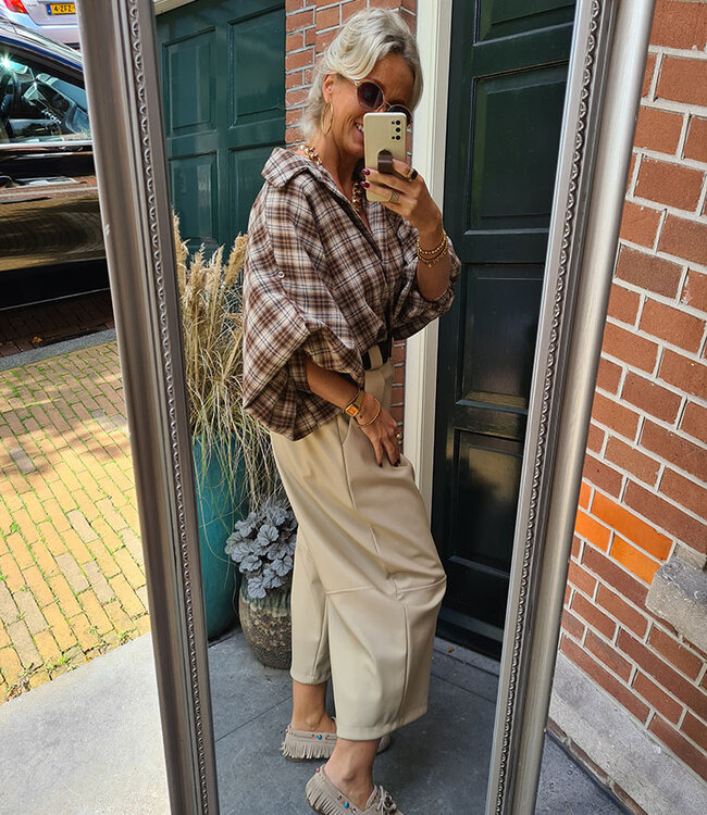 BM Geruite Blouse Gesmokte mouw Beige 2.0