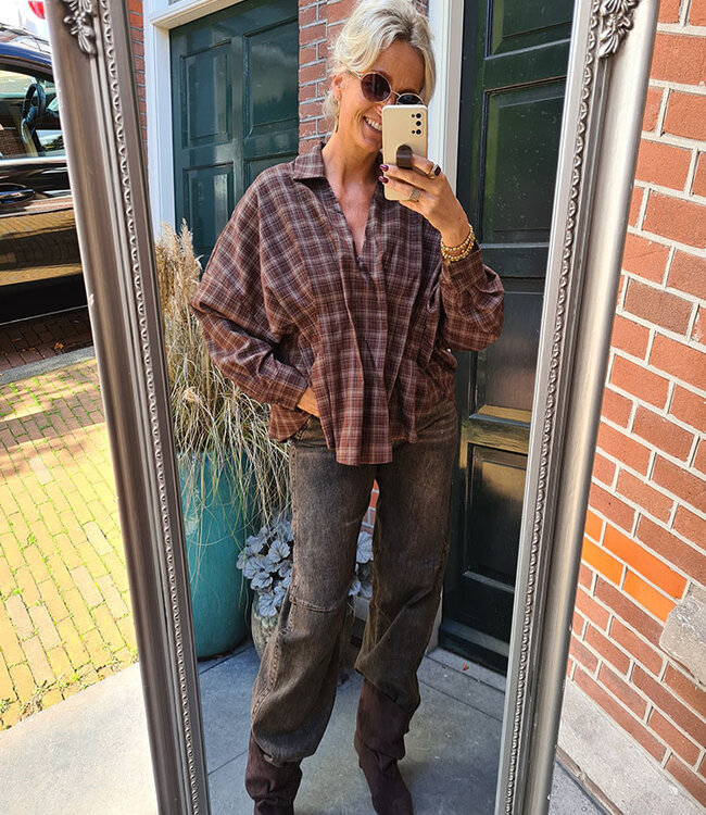 Blouse Voorkant Getailleerd Ruit Bruin