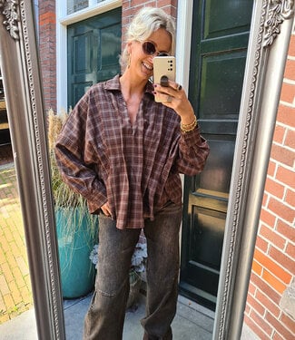 Blouse Voorkant Getailleerd Ruit Bruin