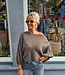 Offshoulder Trui Ballonmouw Donker Taupe