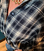 Blouse Gesmokte Mouw Ruit Strass Blauw