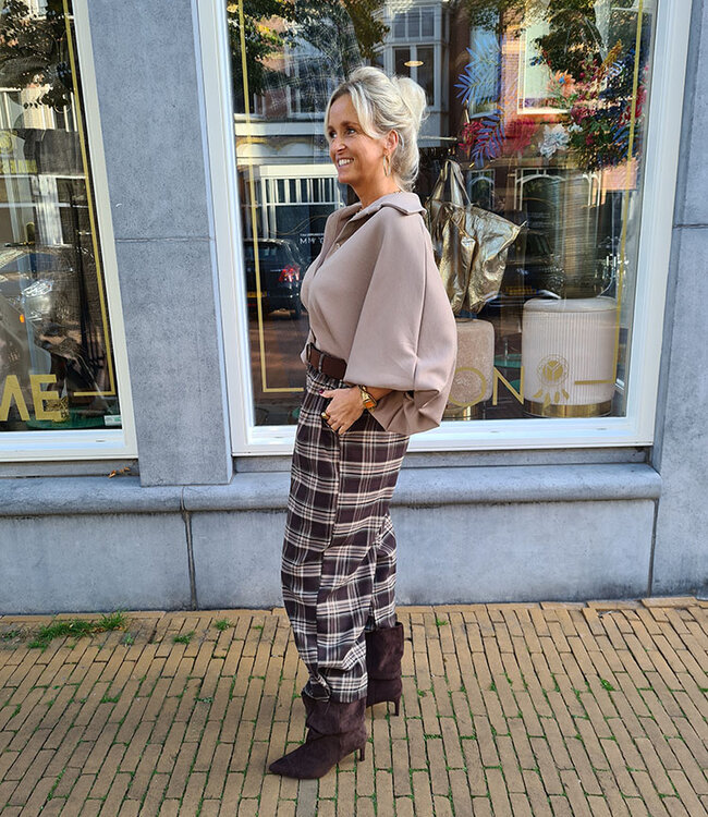 BM Blouse Gesmokte Mouw Jogstof Taupe