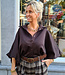 BM Blouse Gesmokte Mouw Jogstof Donkerbruin