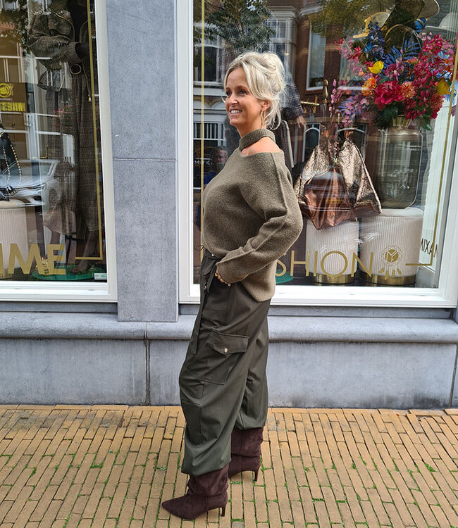 Trui Nekdetail Lange Mouw Armygroen