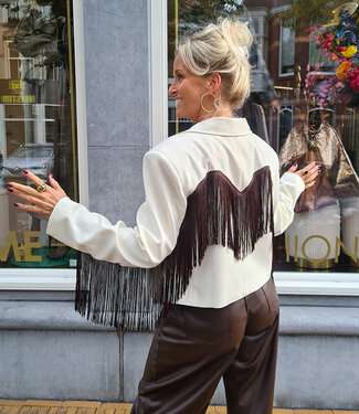 Korte Blazer Roomwit/ Bruine Franje