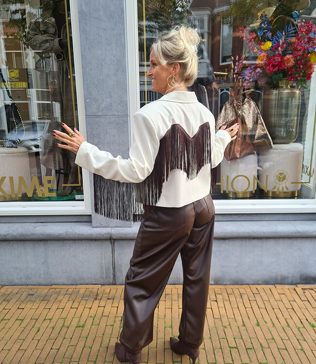 Korte Blazer Roomwit/ Bruine Franje
