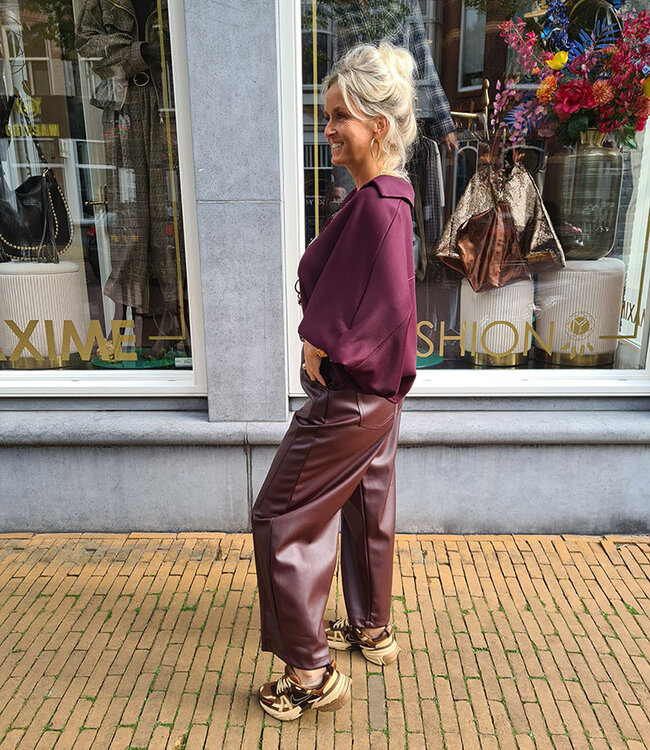 BM Blouse Gesmokte Mouw Jogstof Bordeaux