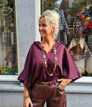 BM Blouse Gesmokte Mouw Jogstof Bordeaux